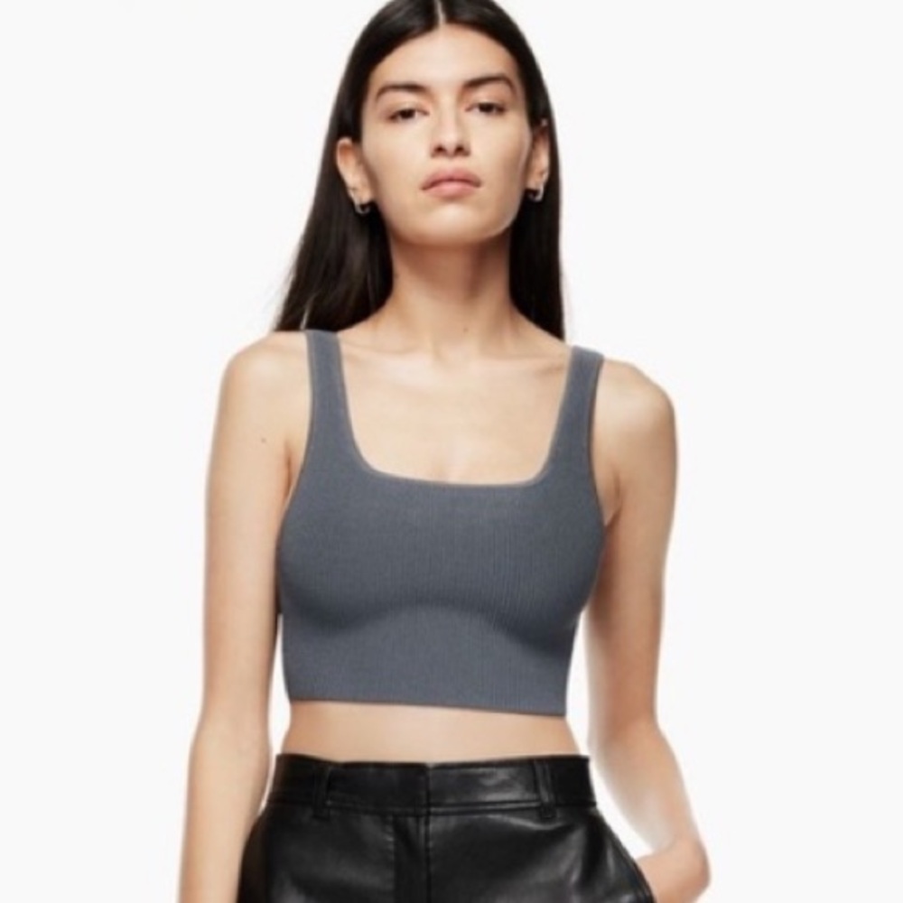 Aritzia Babaton Sculpt Knit Squareneck Cropped Tank, Dark Gray Size S